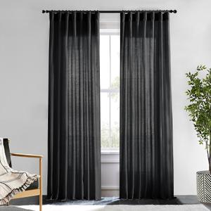 XTMYI Black Curtains 96 Inches Long for Bedroom 2 Panels Linen Sheer Lace Farmhouse Boho Gothic Curtain Drapes for Living Room Home Decor