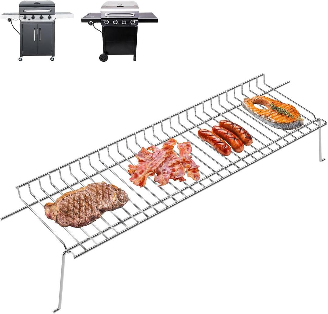 DcYourHome G470-0001-W1 Warming Rack for Charbroil Performance 4 Burner 463342119 463332718 463347017 463335517 463376017P1, 22 7/10 Inch Stainless Steel Swing Away Grid for Charbroil 463361017