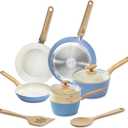r GoodCook 10-Piece Healthy Ceramic Titanium-Infused Cookware Set, Light Blue Pots, Pans, Steamer, Spoon & Turner Induction Cookware, Kitchen Pots & Pans Set, Nonstick Cooking Pan Set, Light Blue