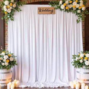 10FTx12FT White Wrinkle-Free Wedding Backdrop Curtain -Silky Washable White Polyester Drapes for Baby Showers, Birthday Parties, Photography, and Wedding Receptions-2 Panels 5FTx12FT (W5' x H12'(2 panels))