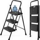 DUMOS 3 Step Ladder, Sturdy Step Stool with Anti-Slip Pedal & Comfortable Handrail, Portable Heavy Duty Stool for Kitchen, Garage & Outdoor Use, 500lbs, Black