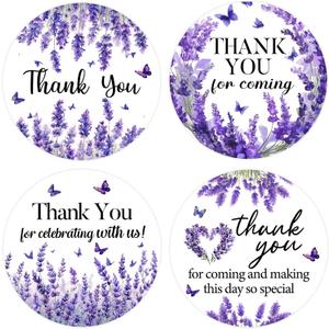 Serencatcher 80Pcs Lavender Thank You Stickers 2 Inch, Purple Floral Lavender Self-Adhesive Round Stickers Labels Seals for Wedding Birthday Bridal Baby Shower Party Favors Envelope Small Business