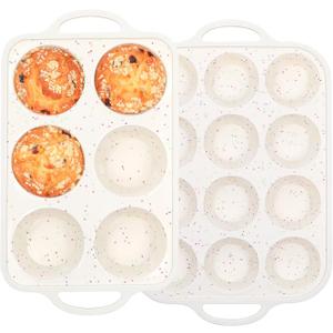 mary Silicone Muffin Pan with Metal Reinforced Frame - Mini Muffin Pan for Homemade Muffins, Cupcakes, and Bread, Oven and Dishwasher Safe - Set of 2, 6-Cup and 12-Cup