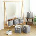 FinishingBo Large 11x11 Inch Cube Storage Bins with Cotton Handles for Closet, Shelves, Clothes, Towel (Gray-6 Pack)