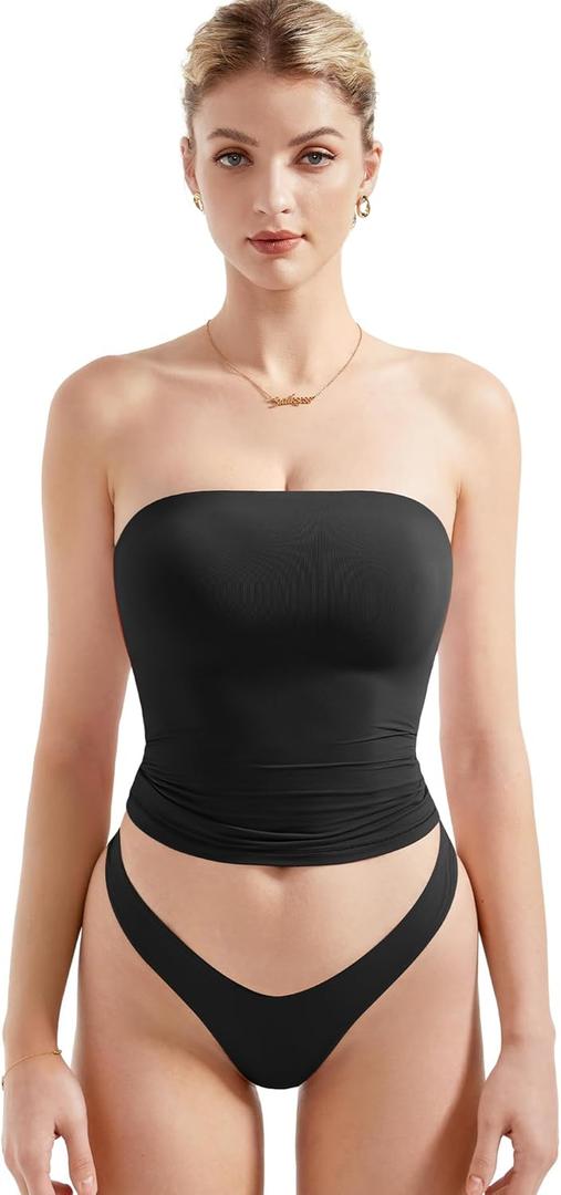 SUUKSESS Women Sexy Tube Top Summer Y2K Going Out Double Lined Basic Tank Top (01 Black, XS)