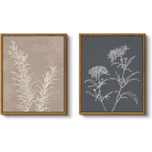 VIYYIEA 2Pcs Vintage Framed Wall Art, Home Boho Neutral Wall Decor, Retro Botanical Pictures Minimalist Art, Canvas Prints, Bathroom Kitchen Farmhouse Decor, 9x11inch,Set of 2