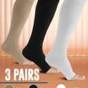 Doctor's Select 3 Pairs Copper Toeless Compression Socks Women & Men - 20-30 mmHg Open Toe Compression Socks Women, Knee High Black, White, Nude Compression Sock (Large-X-Large)