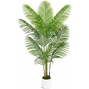UPBUD Artificial Palm Tree, 5FT Tall Fake Tropical Areca Plants with 12 Lifelike Leaves & White Planter, Realistic Faux Palm Potted Trees for Outdoor Indoor Home Living Room Office Porch Decor