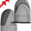 Mini Oven Mitts, Kitchen Oven Gloves Kitchen Mittens 500 Degrees Heat Resistant Baking Gloves, Non-Slip Silicone Surface with Hanging Loops Hot Gloves for Cooking, Baking, BBQ 1 Pair-Gray