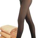 Fleece Lined Tights Women, Control Top Thermal Tights for Women, Fake Translucent Winter Warm Tights (Large-X-Large, Black)