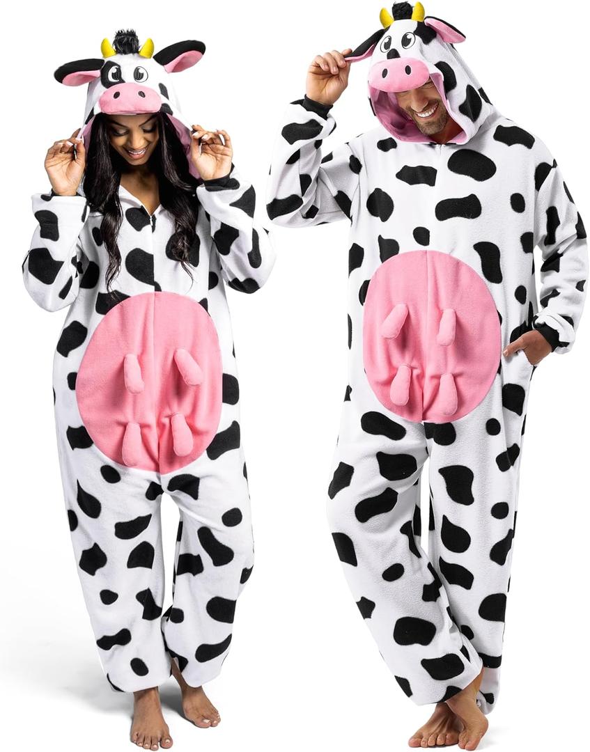 Spooktacular Creations Cow Outfit, Plush Cow Costume Hooded, Halloween Costume Sleepwear for Cosplay Themed Parties (Medium)