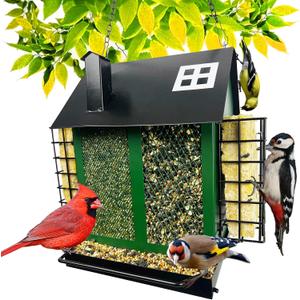 Bird Feeders for Outdoors, Durable Suet Bird Feeder with 2 Seed Trays for Wild Birds, Large Capacity(Green), FWLBH000