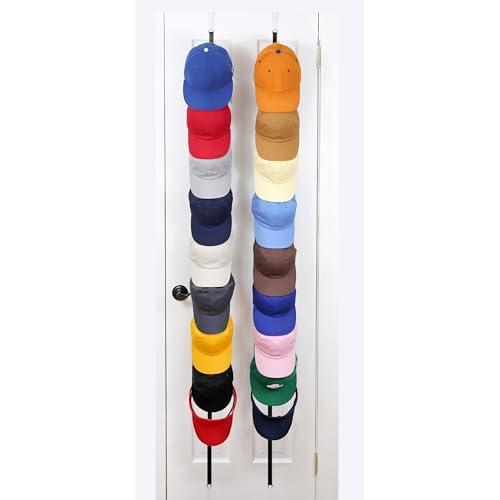 Perfect Curve CapRack | Over-The-Door Hat Organizer for Baseball Caps | 2 Straps, Holds 18-36 Adjustable Caps | Black