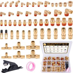 56 Pcs Brass DOT Air Line Fittings kit with Brass Bushings Push to Connect Fittings Push Lock DOT Air Fittings NPT Thread & Quick Connect Air Hose Fittings