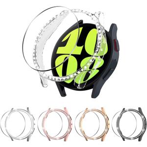 5+5 Pack Bling Case for Watch  Screen Protector, Hard PC Bumper Cover with Tempered Glass, All-around Shiny Rhinestone Case for Watch, 1.9x1.9 Inch