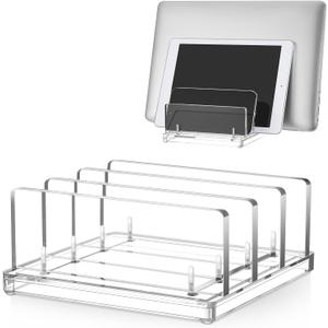 Chunful Adjustable Vertical Laptop Stand for Desk, Acrylic 3 Slot Laptop Holder Desktop, Invisible Desktop Notebook Dock for Notebook Computer, All Gaming Laptops up to 17'' (Clear)