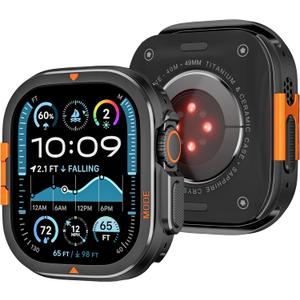 Rugged Metal Case Compatible with Apple Watch Ultra 3/2/1 49mm Case, 2 in 1 Protective Bumper Cover with Back Shell for iWatch Ultra 49mm, Black