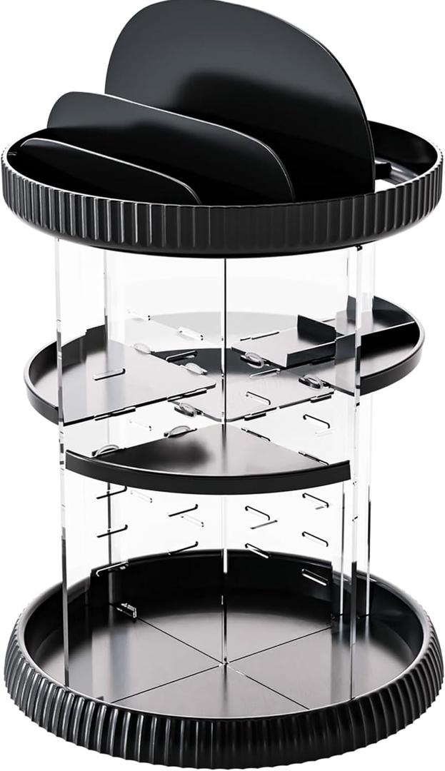 Yieach Rotating Makeup Organizer, Adjustable Spinning Skincare Organizer, Counter Top, Vanity Organizers and Storage for Brush, Perfume, Bathroom Lazy Susan Organizer for Skin Care, Beauty Product, Black, Pack of 3