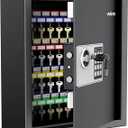 Uniclife 70 Position Key Cabinet with Combination & Key Lock Wall Mounted Key Organizer Resettable Black Digital Security Key Safe with Keypad Lock Adjustable Racks Colorful Key Tags & Permanent Pen