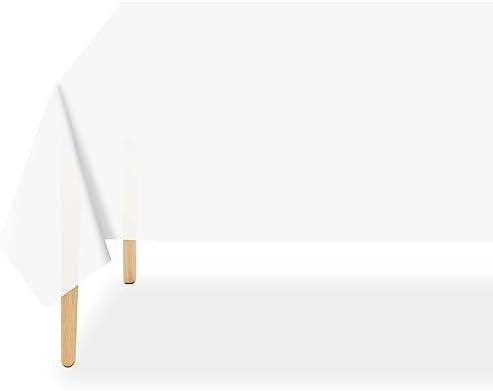QIKSION 2 Pack Plastic Table Cloth Disposable, 54 x 108 Inch Tablecloths for Rectangle Tables, White Plastic Table Cover