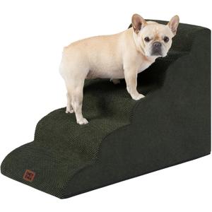 EHEYCIGA Curved Dog Stairs Ramp for High Beds 22.6" H, 5-Step Dog Steps for Small Dogs and Cats, Pet Stairs for High Bed Climbing, Non-Slip Balanced Pet Step Indoor, Military Green