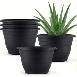 RooTrimmer 5 Pack 10 Inch Plant Pots Plastic Planters with Drainage Holes & Plugs,Lightweight Flower Pots for Indoor Outdoor Plants,Flowers,Monstera,Snake Plant,Home Garden (Black)