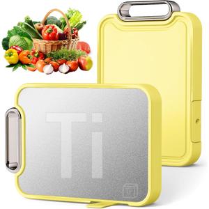 Titanium Cutting Board for Kitchen, Cutting Boards Non Toxic Double Sided Metal Pure Titanium and Wheat Straw PP Chopping Board Food Grade Easy to Clean Large Size 16"*10"*0.9"(Yellow)