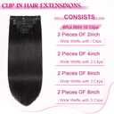 POGINJA Clip in Hair Extensions Real Human Hair, Remy Human Hair Clip in Extensions for Black Women, Invisible Natural Straight Seamless Clip ins Hair Extensions 8pcs Double Weft #1B 14inch 80g