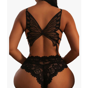 SOLY HUX Women's Floral Lace Cutout Lingerie Set Butterfly Shaped Bralette Bra and Panty Size L