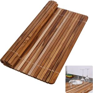 HTB Over Sink Dish Drying Rack 17.8'' x 16.1, Kitchen Teak Wood Roll Up for Dishes,Plates, Bowls, Wooden Cover Counter Space