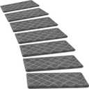PURE ERA Bullnose Carpet Stair Treads Set Tape Free Non-Slip Indoor Stair Protectors Pet Friendly Rugs 9.5" x 30"(14 Pieces,Grey Diamond Trellis)