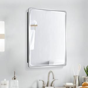 16x26inch Medicine Cabinet, Brushed Aluminum Framed, Beveled Mirror, Soft Closing Hinge, Sliver, Detachable Side Plate for Recess Mount or Surface Mount