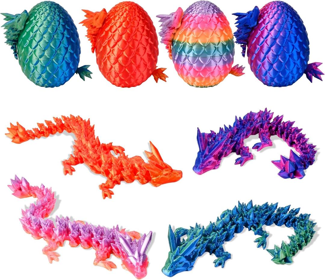 3D Printed Animals Dragon Toys Eggs - Christmas Stocking Stuffers Birthday Gifts for Kids Teen Girls Boys 4PCS Mini Crystal Dragon Toys for Ages 8-13 Year Old Easter Basket Fillers Essentials