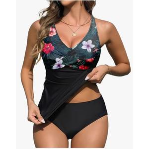 Yonique Tankini Swimsuits for Women Tummy Control Bathing Suits Two Piece Tankini Tops with Bikini Bottoms Twist Swimwear L