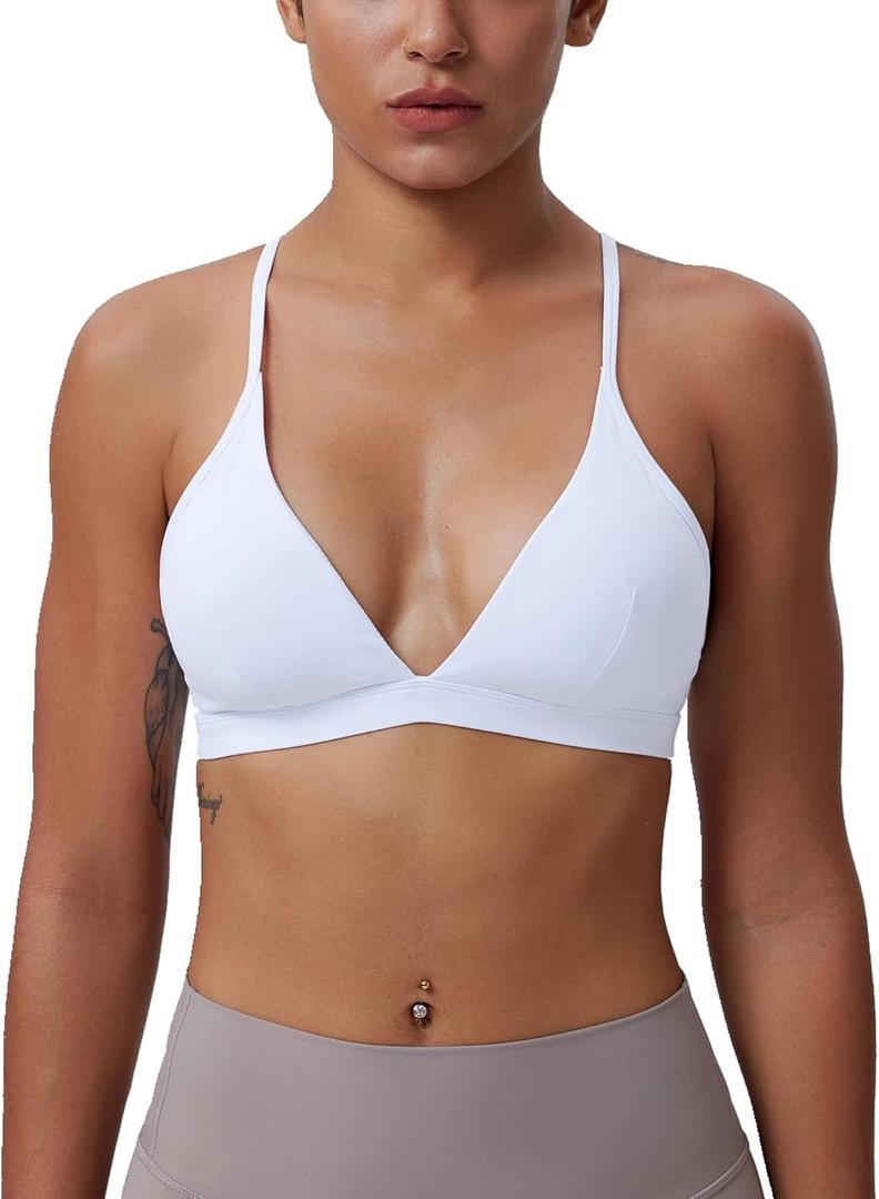 Women's Triangle Bralette Plunge Unlined Seamless Bra No Underwire Sexy Comfortable Everyday V Neck Wireless (Large, White)