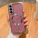 Luxury Glitter Plating Phone Case for Samsung Galaxy S23 S22 S21 FE S23 Ultra Plus for Magnetic Shockproof Soft Cover,Pink,for Samsung S21 Plus