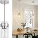 Water Ripple Glass Pendant Lights Kitchen Island Brushed Nickel Pendant Light Fixtures Adjustable Modern Mini Hanging Light for Sink Dining Room Foyer Entryway Bar, 2 Pack