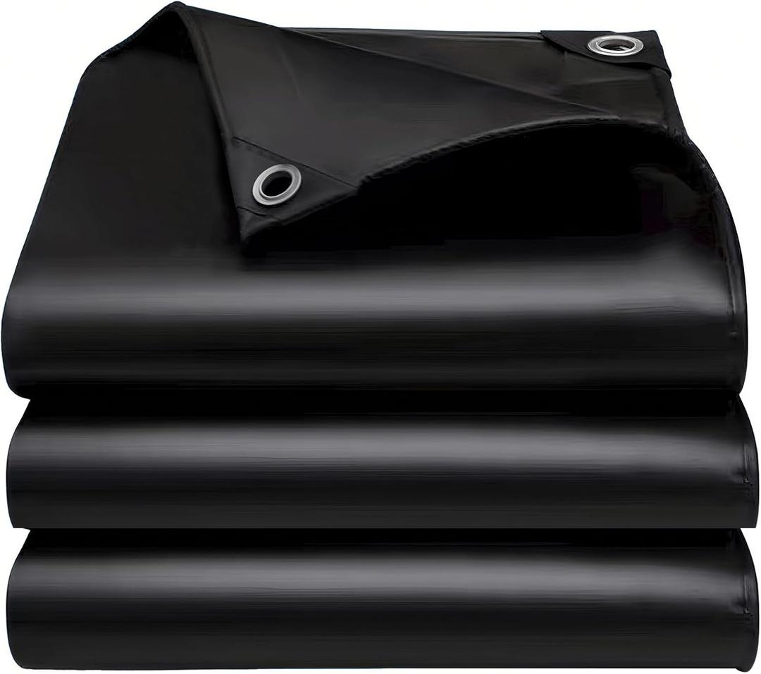 EEATUZTL 10x12FT Tarps Heavy Duty Waterproof, Large Heavy Duty Tarps with Grommets Reinforced Edges, UV Resistant, Tear&Fade Resistant, 16 Mil Cover for Camping Patio Roof Boat Outdoor, Black