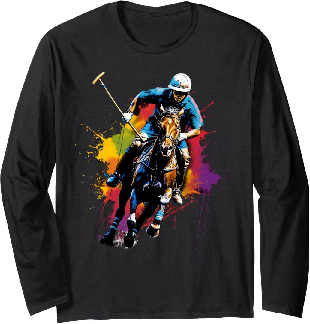 Colorful Polo Player Boy on Mens Polo (Equestrian) Long Sleeve T-Shirt, 2XL