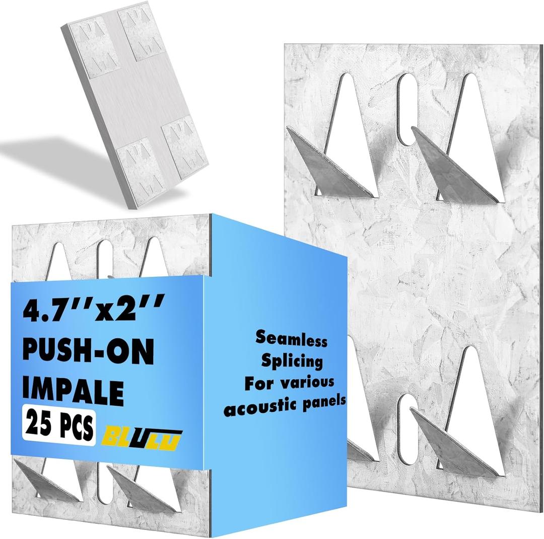 Blulu 25 Pcs Impaling Clips Acoustic Panels Surface Mount Impaler, 8 Ga Galvanized Steel Plate with Protruding Triangular for Gypsum Board Plywood Masonry (Silver)