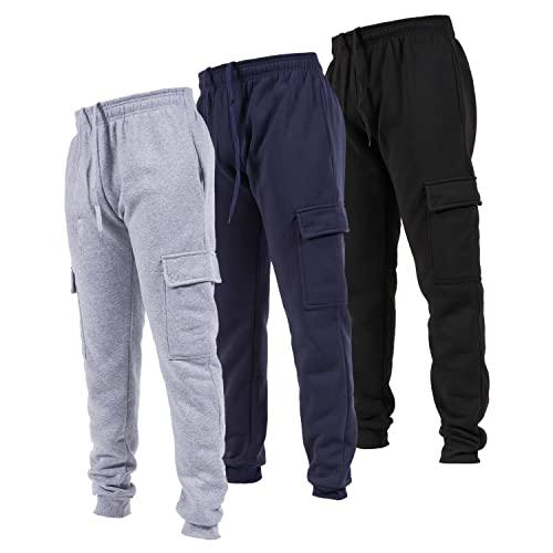 Ultra Performance 3 Pack Mens Sweatpants, Fleece Cargo Joggers for Men with Pockets M