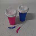Slushie Cup, 2 Pack Slushy Maker Cup, Frozen Magic Squeeze Cups for Juice Milk Yogurt Ice Cream Make, DIY Smoothie Cooling Cup with Lid & Straw for Kids Friends Family (Blue+Pink)