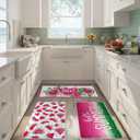 Dunzy 3 Piece Hello Summer Watermelon Kitchen Mat Rugs, Soft Absorbent Summer Themed Floor Mats, Decorative Non-Slip Soft Standing Doormat for Home Kitchen Decor