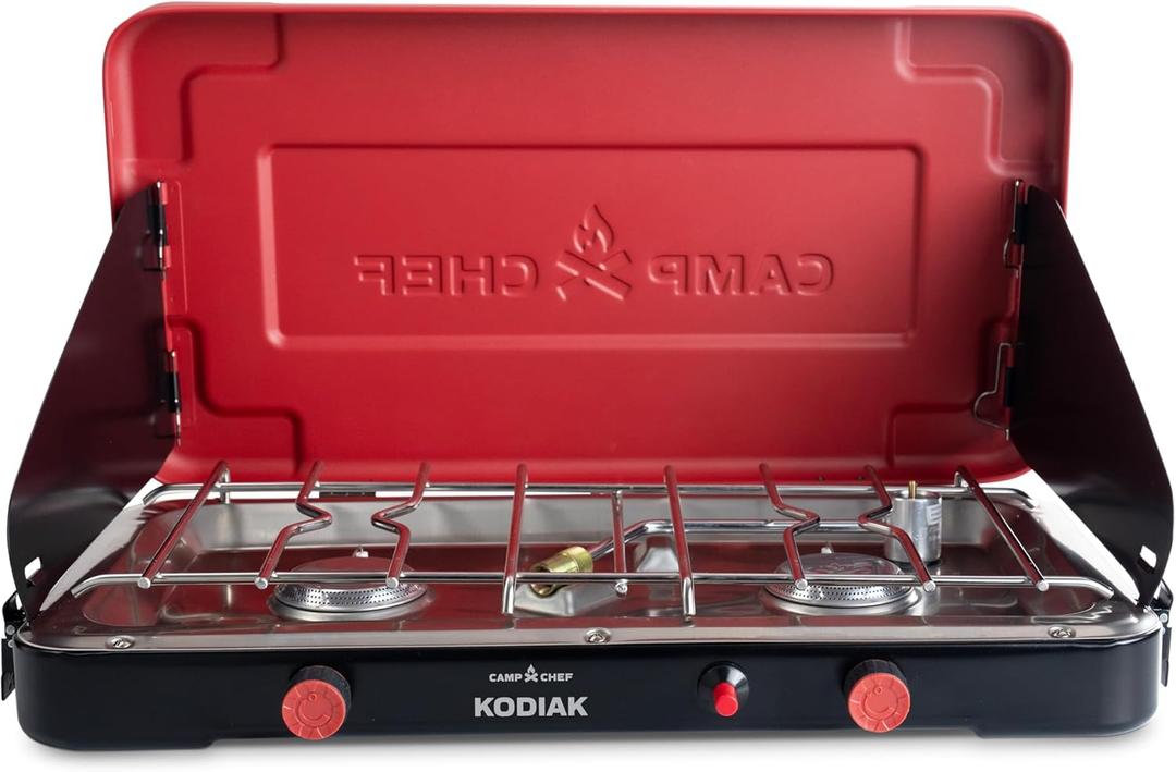 Camp Chef Mountain Series Kodiak - High Outpt Two-Burner Camp Stove - Lid Doubles as Windscreen - Portable Cooking Stove - For Outdoor Cooking - 20,000 BTUs