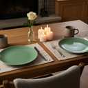 UNESCO Longquan Celadon Handmade Dinner Plates, Set of 2 12" Artisan Stoneware with Imperial Plum Green Glaze & Crystal Ring, Luxury Heirloom Gift for Weddings, Wall Art, Oven & Dishwasher Safe, Large size