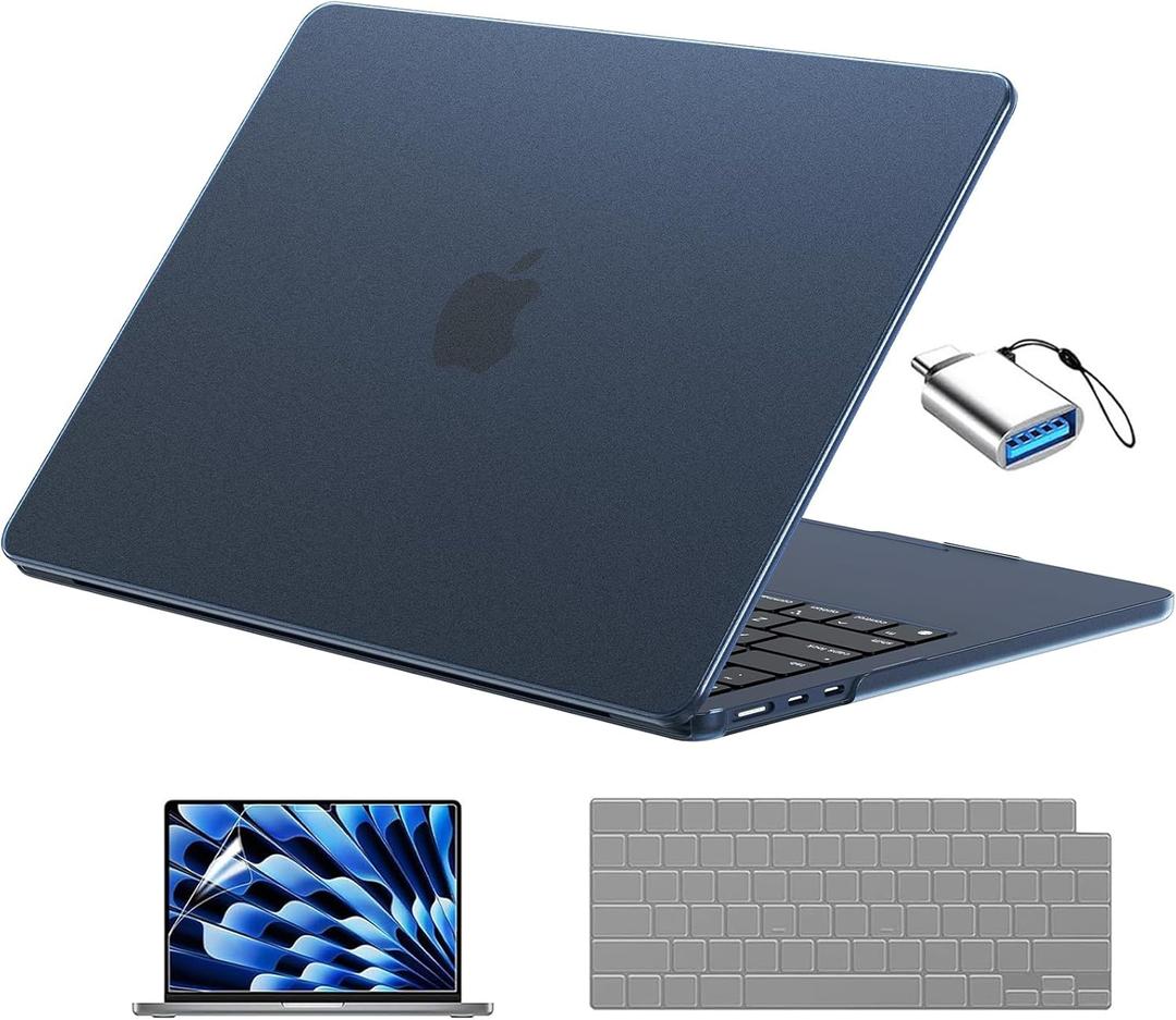 EooCoo Compatible with MacBook Air 13 inch Case M5 2026-2022 M4 M3 M2 Model A3449 A3240 A3113 A2681, Mac Air 13.6 inch Hard Shell & Keyboard Cover & Screen Film & Type-C, Frost Midnight