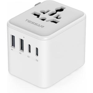 TESSAN Universal Travel Adapter, International Power Adapter with 2 USB C 2 USB A Ports, Travel Plug Adaptor Worldwide for US to Europe UK Italy Ireland Australia France Germany(Type C G A I)