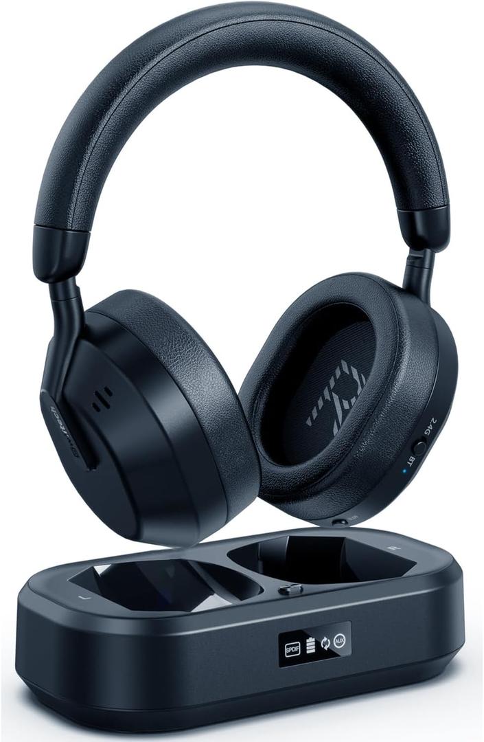 Wireless Headphones for TV with LED Display, TV Headphones Wireless for Seniors with Transmitter Charging Base, No Audio Delay Bluetooth V5.3, Plug and Play, Gift for Hearing Impaired (Dark Gray)