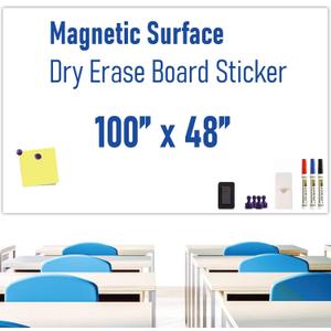 Large Magnetic Whiteboard Board for Wall - Dry Erase Board Flim 100" x 48" Adhesive Backing & No Ghosting White Board Sheet for Conference Room Office Home Include Starter Kit