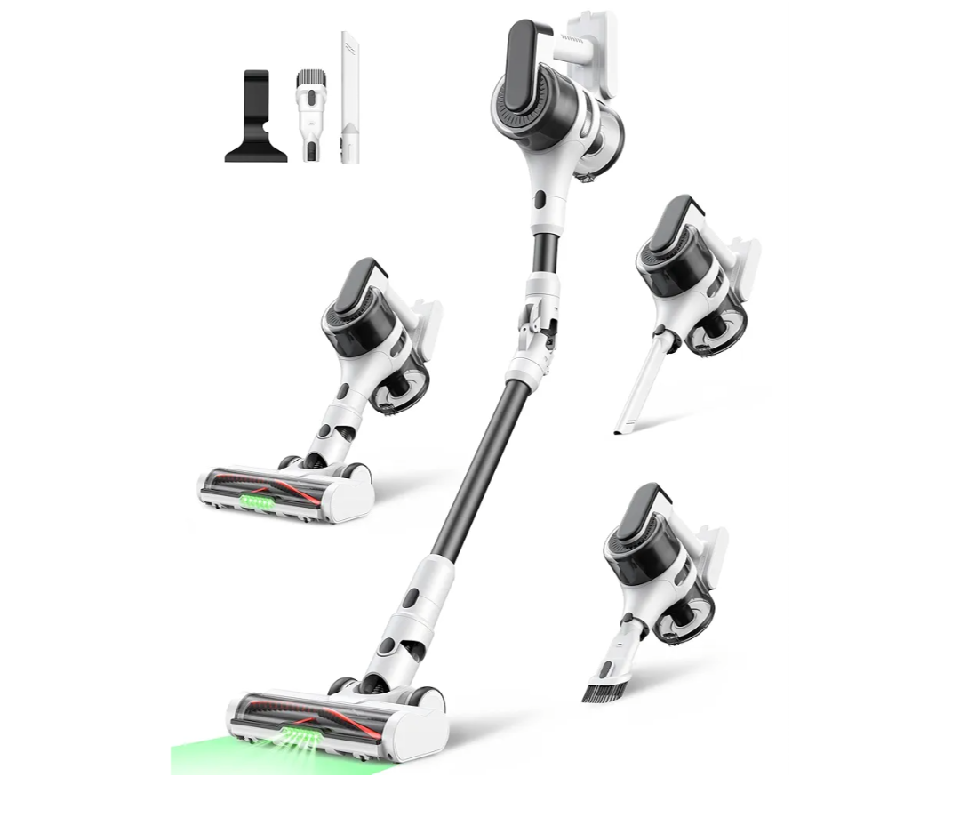 Cordless Vacuum Cleaner, 45KPA Stick Vacuum Rechargeable with Bendable Wand for Carpet, Hardwood Floors & Pet Hair, 9 in 1 Lightweight, Quiet & Powerful Cleaning for Home